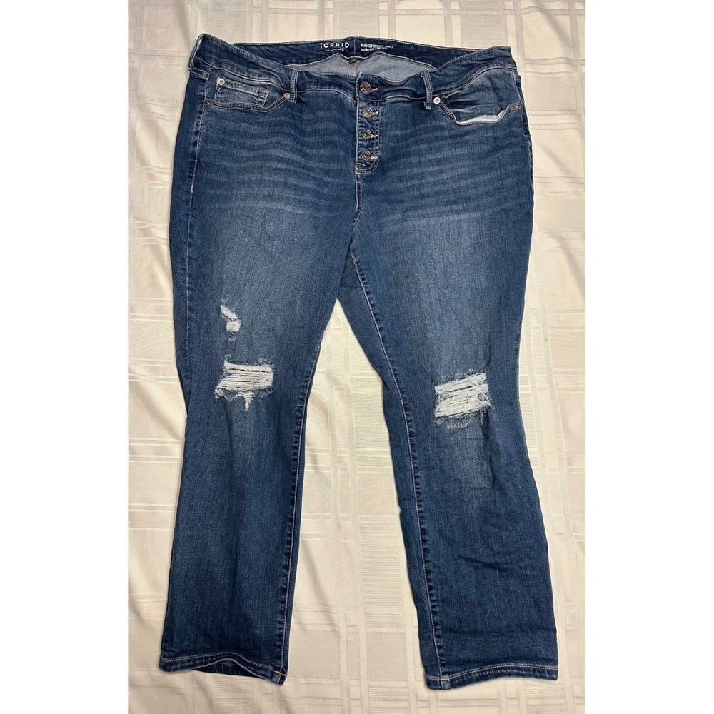 Torrid Jeans Womens 22T Blue Perfect Skinny Ankle Distressed Premium Stretch
